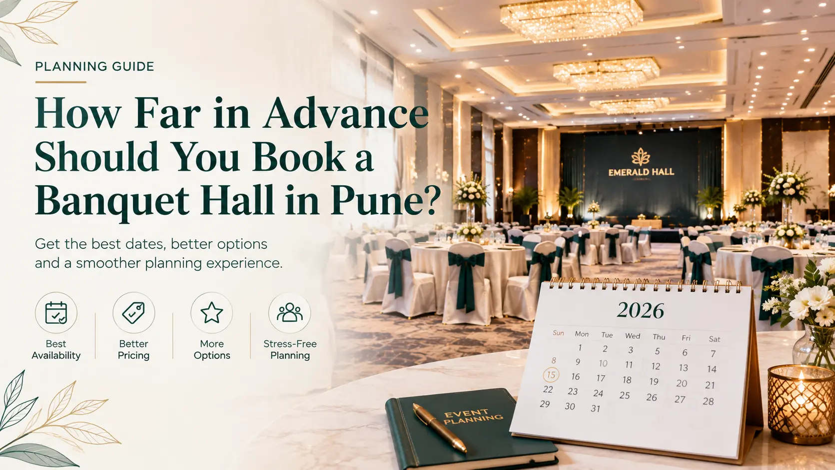 Banquet hall booking in Pune with event planning calendar.